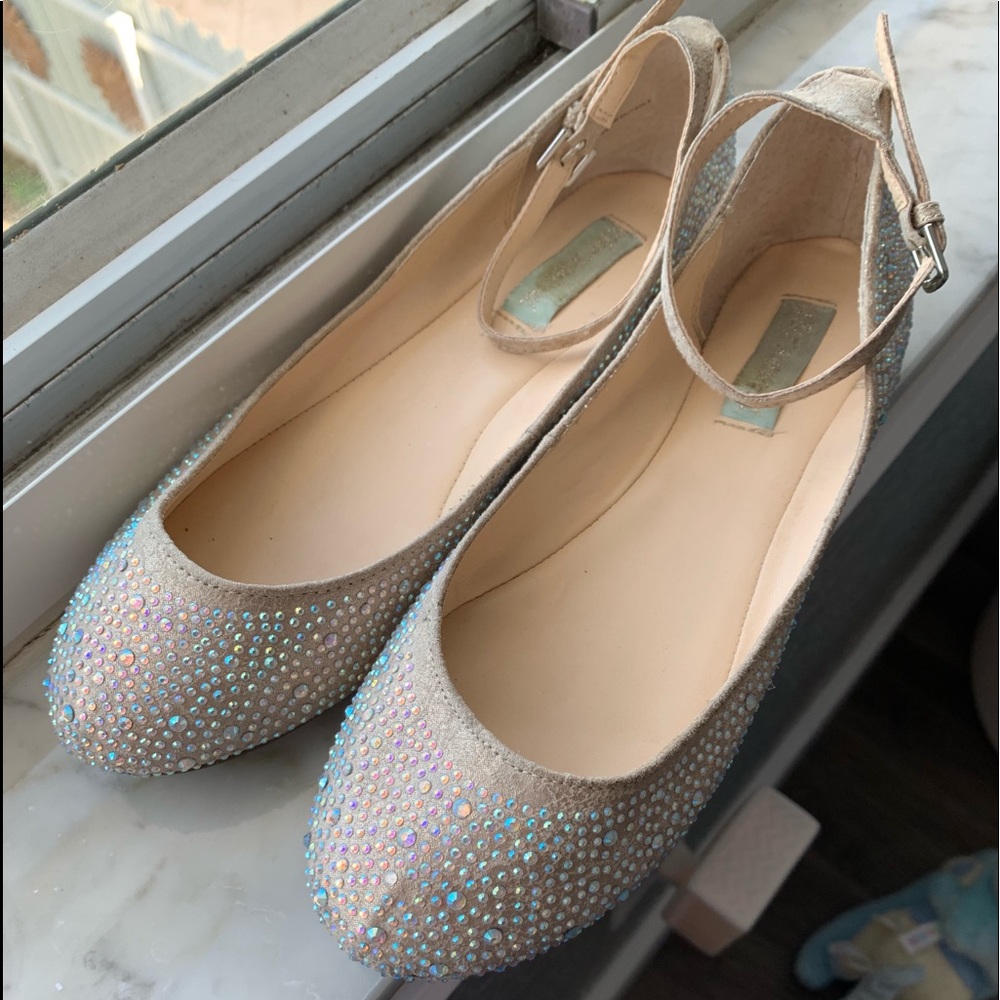 Blue Betsey Johnson Studded Ankle Strap Flats